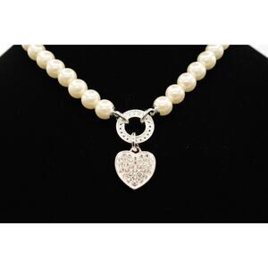 NVC Vintage Heart Necklace Collar Pendant Pearl Rhinestone Crystal Signed Bin3D